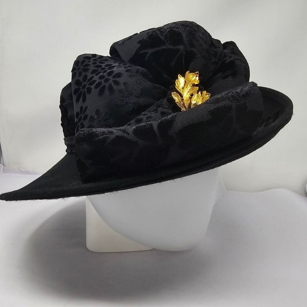 Mr Hi's Classic Vintage Black Wool Hat with Velour Band, Women's Small - Picture 2 of 9